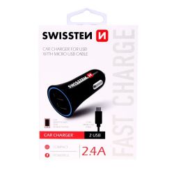 Swissten Swissten auts tlt, 2 USB port, mikro USB kbellel, 2,4 A fekete