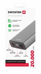 Swissten aluminium power bank, 20000 mAh, 20W, Power Delivery, szrke