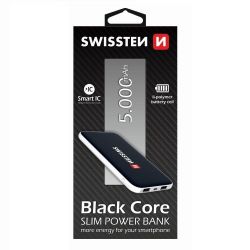 Swissten Swissten black core slim power bank, 5000 mAh, mikro USB input, 2 USB output, Smart IC