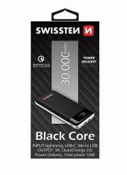 Swissten Swissten Qualcomm QuickCharge 3.0, PowerDelivery, Black core power bank, 30000 mAh