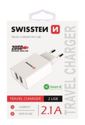 Swissten Swissten hlzati tlt adapter, 2 USB port, Smart IC, 2,1 A, fehr