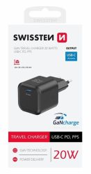 Swissten GaN hlzati tltadapter 1xUSB-C PD, 20W, fekete