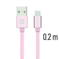Swissten Swissten adat- s tltkbel textil bevonattal, USB/USB-C, 0,2 m roz arany