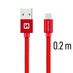 Swissten Swissten adat- s tltkbel textil bevonattal, USB/USB-C, 0,2 m piros