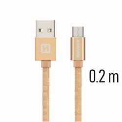 Swissten Swissten adat- s tltkbel textil bevonattal, USB/mikro USB, 0,2 m arany