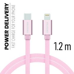 Swissten Swissten adat- s tltkbel textil bevonattal, USB-C/lightning, Power Delivery, 1,2 m roz arany