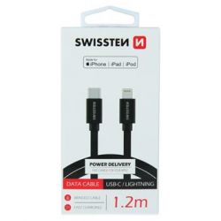 Swissten Swissten adatkbel textil bevonattal, USB-C/lightning MFI, 1,2 m fekete