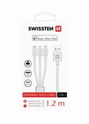 Swissten Swissten 3in1 univerzlis adat- s tltkbel (lightning MFI, Type-C, mikro USB) 1,2 m, ezst