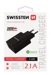 Swissten Swissten hlzati tlt adapter, 2 USB port, Smart IC, 2,1 A, fekete