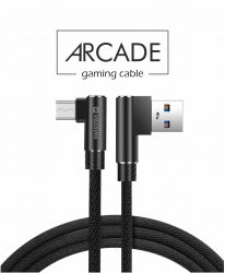 Swissten Swissten Arcade gaming adat- s tltkbel textil bevonattal, USB/mikro USB, 1,2 m fekete, L-csatlakoz