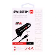 Swissten auts tlt mikro USB kbellel, + 1 USB port, 2,4 A fekete