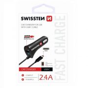 Swissten auts tlt USB-C kbellel, + 1 USB port, 2,4 A, fekete