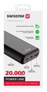 Swissten 20000 mAh power bank, Power Line, Power Delivery, 20W, fekete