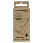 Swissten hlzati tlt adapter, 2 USB port, Smart IC, 2,1 A, fekete