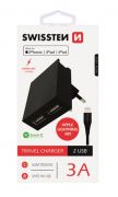 Swissten hlzati gyorstlt adapter, Smart IC, 2 USB port, 3A, fekete + lightning MFI kbel