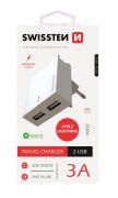 Swissten hlzati gyorstlt adapter, Smart IC, 2 USB port, 3A, fehr + lightning kbel