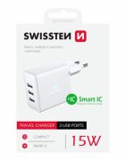 Swissten hlzati tltadapter, 3XUSB, 15W, fehr