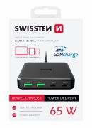 Swissten laptop GaN tlt 2XUSB-C, 2XUSB-A, 65W PD, laptop, tablet, telefon