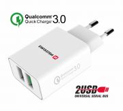 Swissten hlzati tlt adapter, 2XUSB, QC 3.0 + USB, 23W, fehr