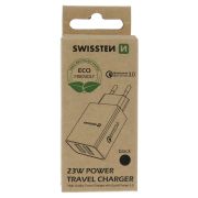 Swissten hlzati tlt adapter, 2XUSB QC 3.0 + USB, 23W, fekete