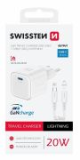 Swissten GaN hlzati tltadapter 1xUSB-C PD, 20W, 1xUSB-C/lightning 1,2m kbel, fehr