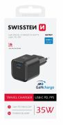 Swissten GaN hlzati tltadapter 1xUSB-C PD 35W, fekete