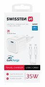 Swissten GaN hlzati tltadapter 1xUSB-C PD 35W, 1,2m USB-C/USB-C kbel, fehr