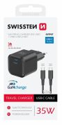 Swissten GaN hlzati tltadapter 1xUSB-C PD 35W, 1,2m USB-C/USB-C kbel, fekete
