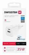 Swissten GaN hlzati tltadapter 1xUSB-C PD 35W, 1xUSB-A QC 27W, fehr