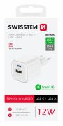 Swissten hlzati tltadapter 1xUSB-C, 1xUSB-A, 12W, fehr