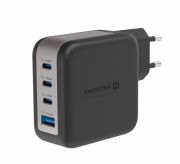 Swissten GaN hlzati tltadapter 3xUSB-C 100W PD, 1xUSB-A 18W QC, fekete