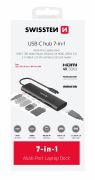 Swissten USB-C hub 7-in-1 (USB-C 100W, HDMI 4K, 1XUSB-A 3.0, 2XUSB-A 2.0, SD, Micro SD) aluminium