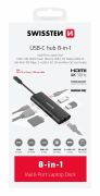 Swissten USB-C hub 8-in-1 (USB-C 100W, HDMI 4K, LAN RJ45, 2XUSB-A, 1XUSB-C 5GBps, SD, Micro SD) aluminium