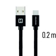 Swissten adat- s tltkbel textil bevonattal, USB/USB-C, 0,2 m fekete