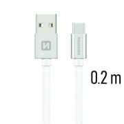 Swissten adat- s tltkbel textil bevonattal, USB/USB-C, 0,2 m ezst/fehr