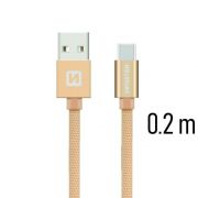 Swissten adat- s tltkbel textil bevonattal, USB/USB-C, 0,2 m arany