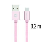 Swissten adat- s tltkbel textil bevonattal, USB/USB-C, 0,2 m roz arany