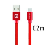 Swissten adat- s tltkbel textil bevonattal, USB/USB-C, 0,2 m piros