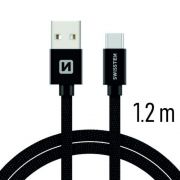 Swissten adat- s tltkbel textil bevonattal, USB/USB-C, 1,2 m fekete