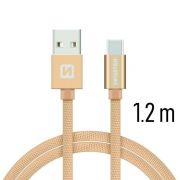 Swissten adat- s tltkbel textil bevonattal, USB/USB-C, 1,2 m arany