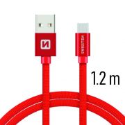 Swissten adat- s tltkbel textil bevonattal, USB/USB-C, 1,2 m piros