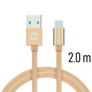 Swissten adat- s tltkbel textil bevonattal, USB/USB-C, 2 m arany