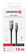 Swissten fonott textil adat- s tltkbel USB/USB-C, 1,5m, fekete