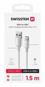 Swissten fonott textil adat- s tltkbel USB/USB-C, 1,5m, fehr