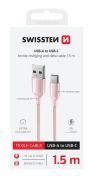 Swissten fonott textil adat- s tltkbel USB/USB-C, 1,5m, rzsaszn