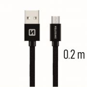 Swissten adat- s tltkbel textil bevonattal, USB/mikro USB, 0,2 m fekete