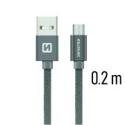 Swissten adat- s tltkbel textil bevonattal, USB/mikro USB, 0,2 m szrke