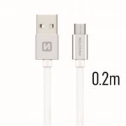 Swissten adat- s tltkbel textil bevonattal, USB/mikro USB, 0,2 m ezst/fehr