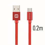 Swissten adat- s tltkbel textil bevonattal, USB/mikro USB, 0,2 m piros