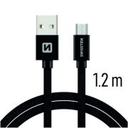 Swissten adat- s tltkbel textil bevonattal, USB/mikro USB, 1,2 m fekete